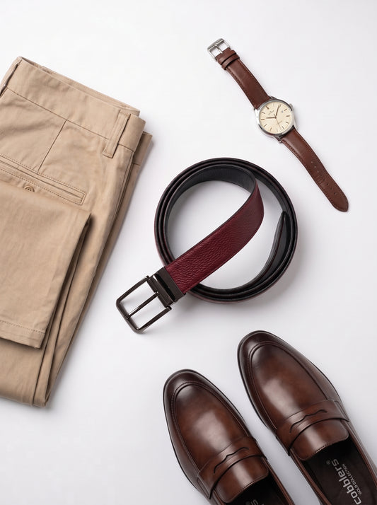 Leather Belt BLK+MRN